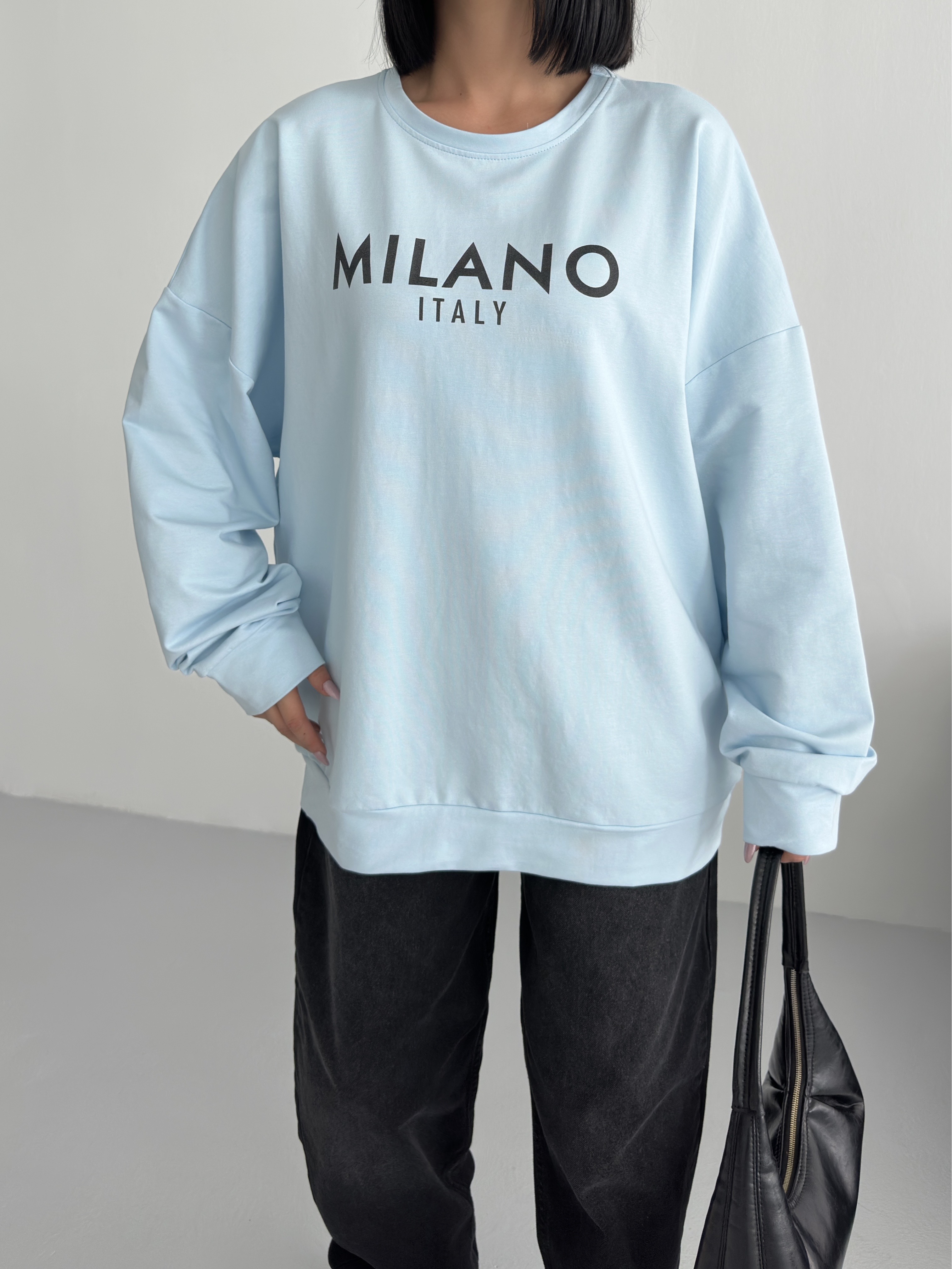 Milano Bisiklet Yaka Önü Baskılı Oversize 2 İPLİK Sweatshirt ek resim