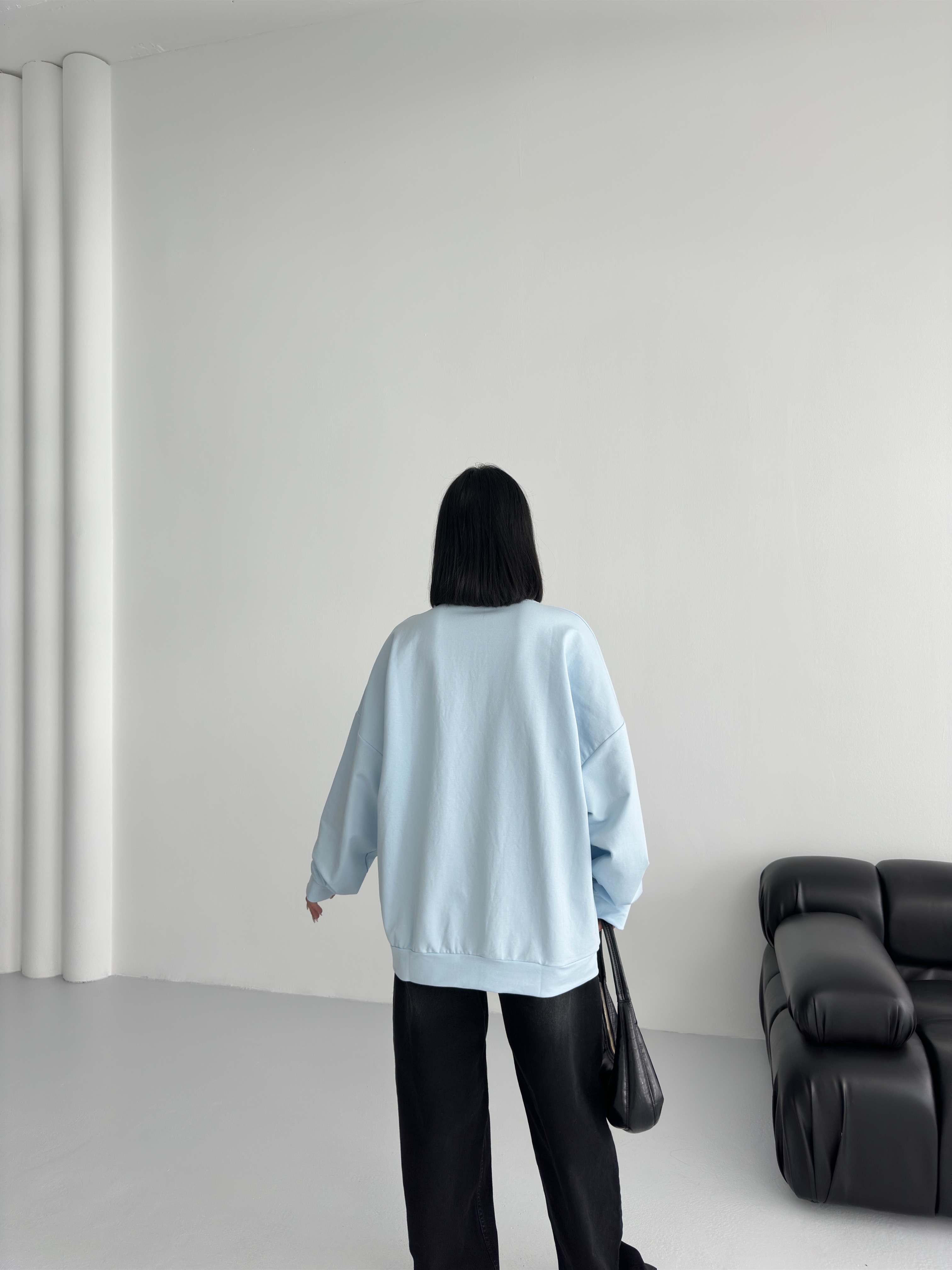 Milano Bisiklet Yaka Önü Baskılı Oversize 2 İPLİK Sweatshirt ek resim