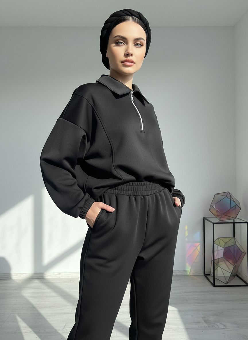 SCUBA CEP DETAYLI FERMUARLI OVERSİZE 2Lİ TAKIM ek resim