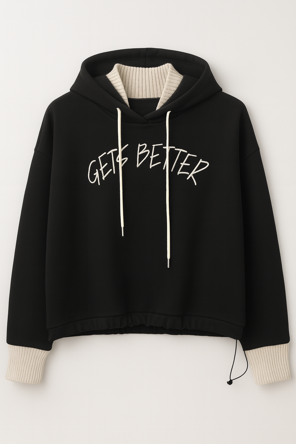 Gets Better Yazılı Siyah Hoodie Triko Detaylı ek resim