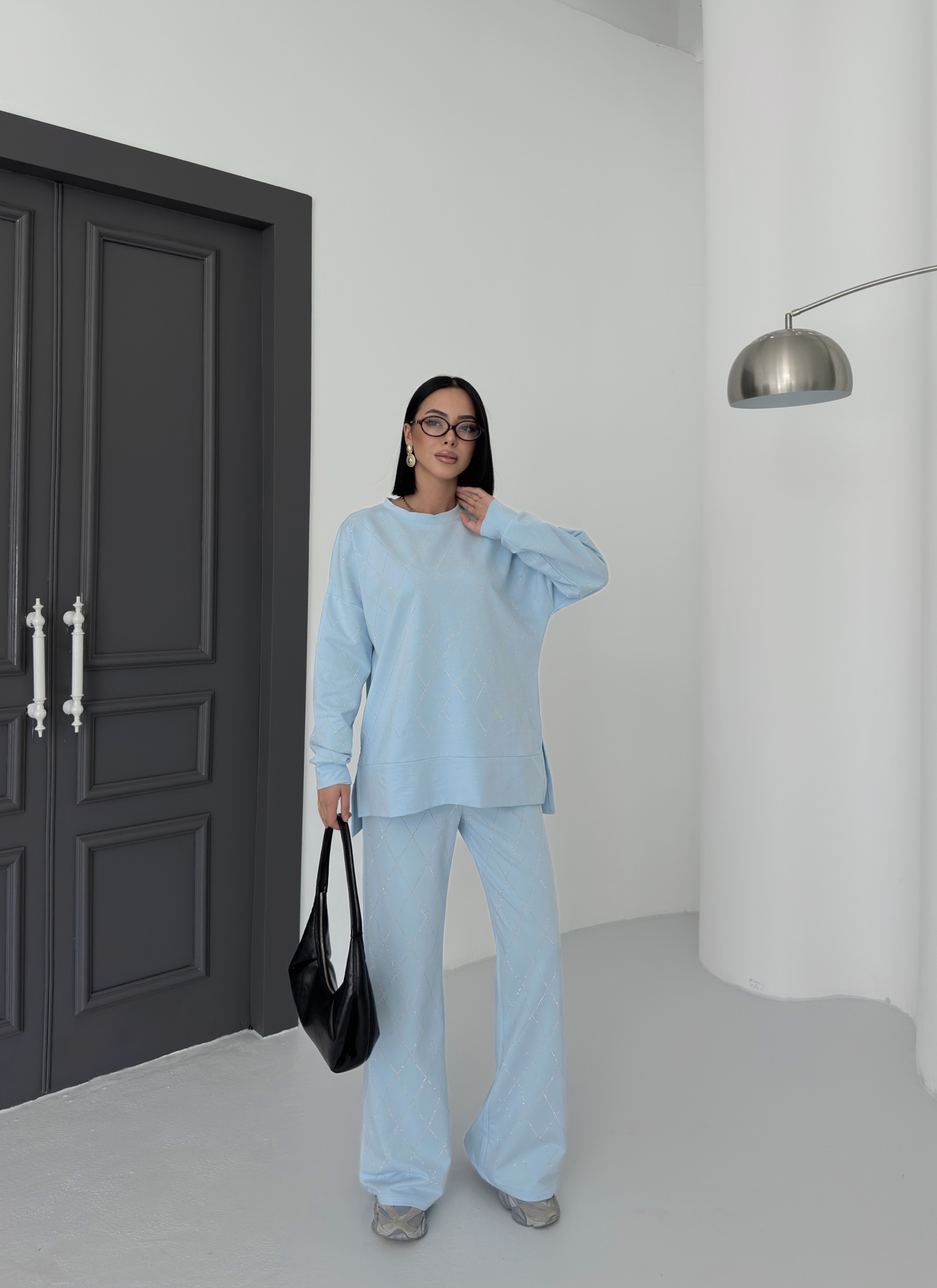 Bebe Mavisi Taş Detaylı İkili Eşofman Takımı ek resim