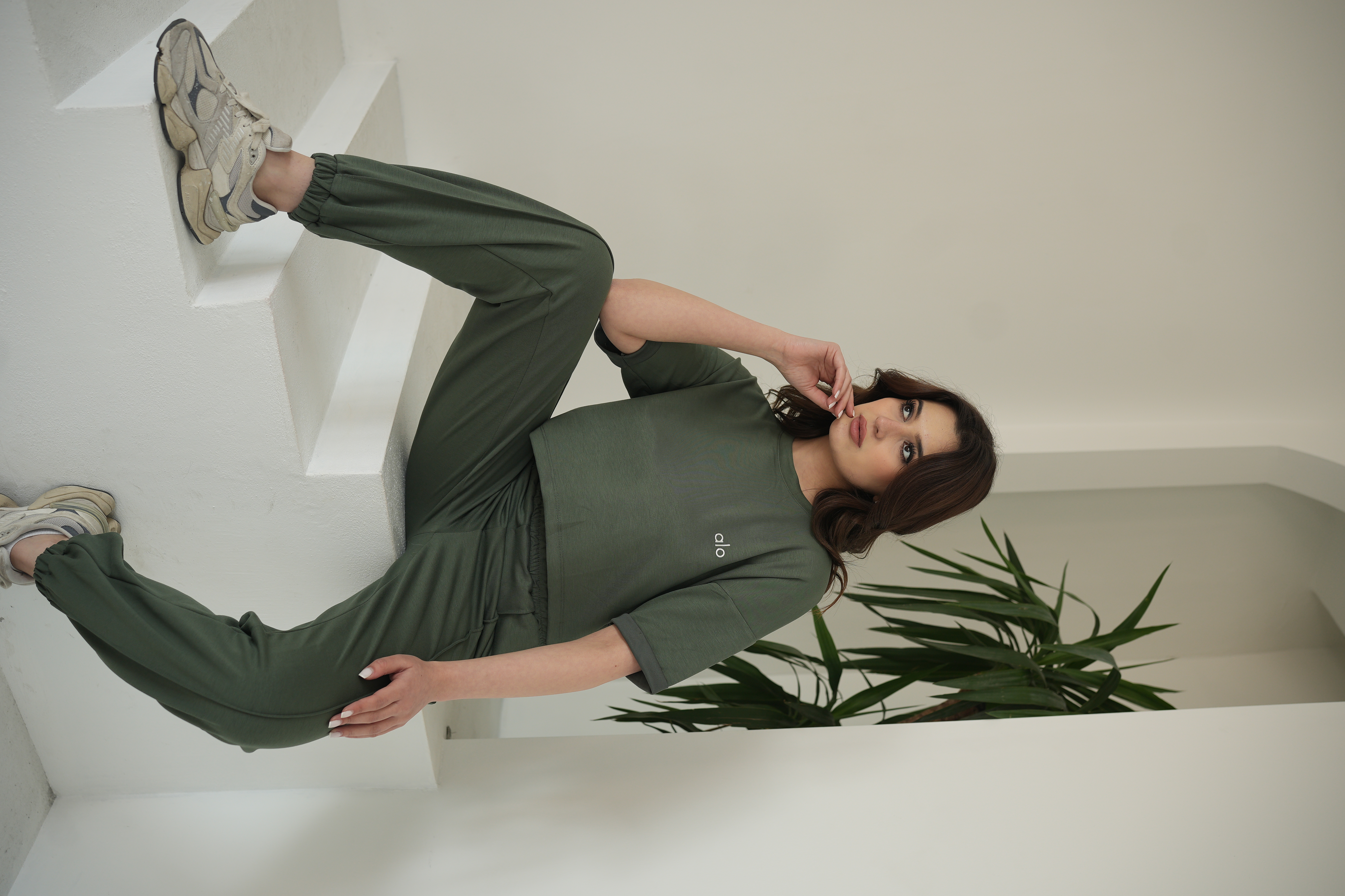 "Alo" Yazı Detaylı Modal Kumaş Yeşil Kadın İkili Eşofman Takımı ek resim