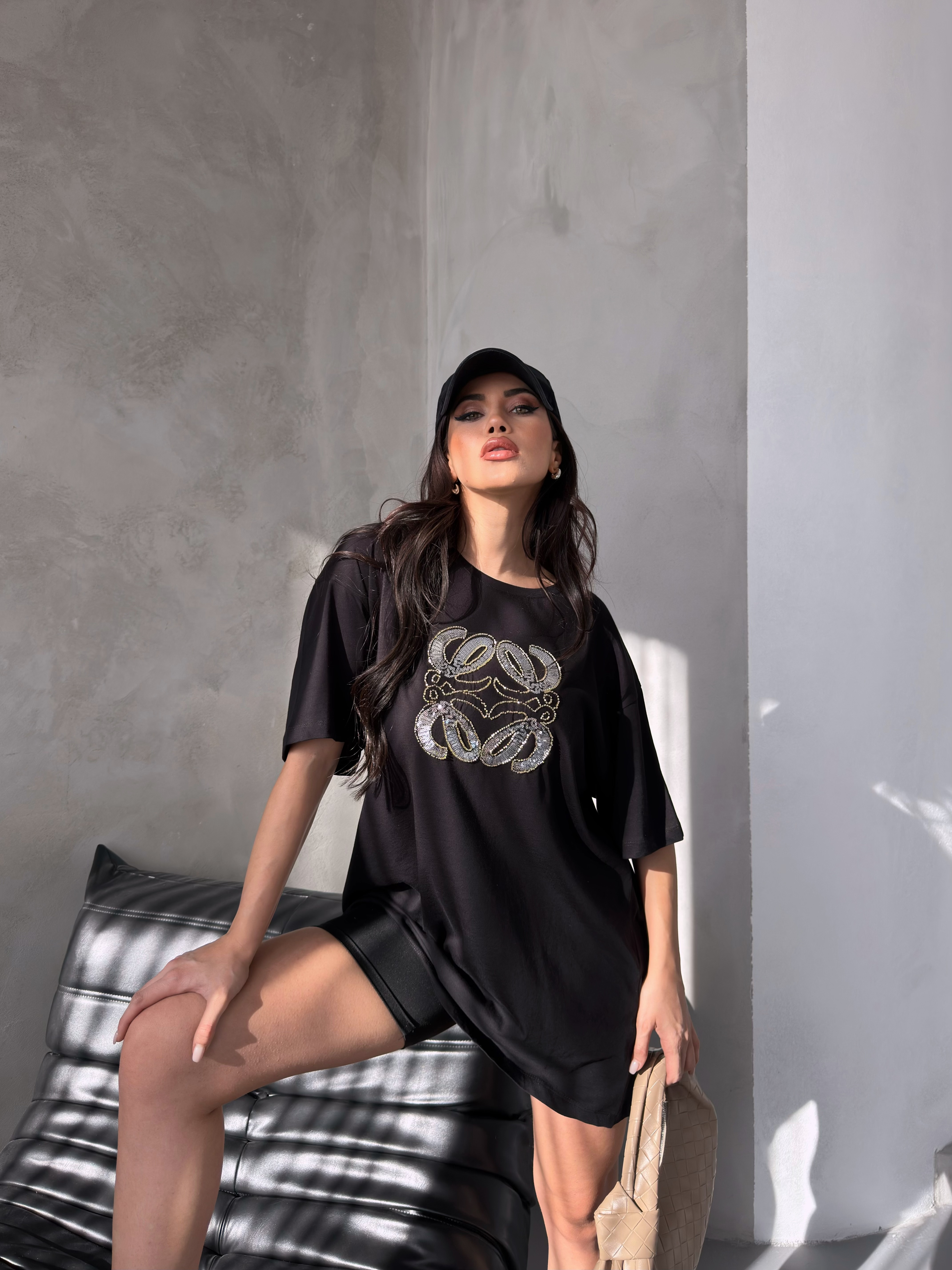 Siyah Pamuklu Oversize Tshirt ek resim