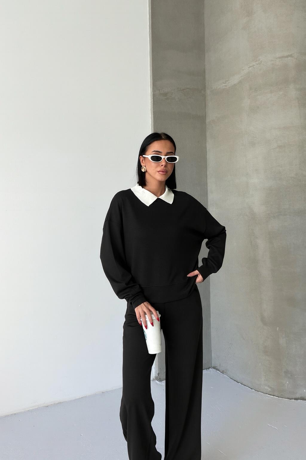 MODAL KUMAŞ TRİKO YAKA 2Lİ TAKIM-SİYAH ek resim