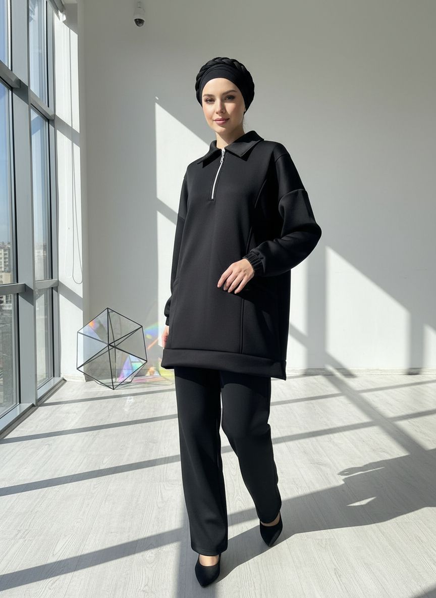 SCUBA CEP DETAYLI FERMUARLI OVERSİZE 2Lİ TAKIM ek resim